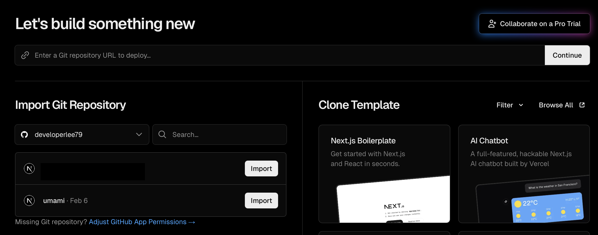 Vercel Project Repository Import Image